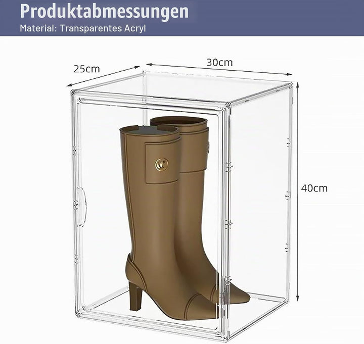 Schuhboxen Stapelbar Transparent 40x25x30 cm Acrylbox mit Magnetisch Tür Handtaschen Aufbewahrung Mu
