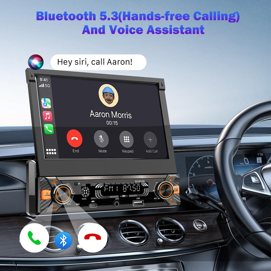 Alondy Autoradio 1DIN mit Ausklappbarer Bildschirm(7 Zoll automatisch), Kompatibel mit [Wireless] Ap