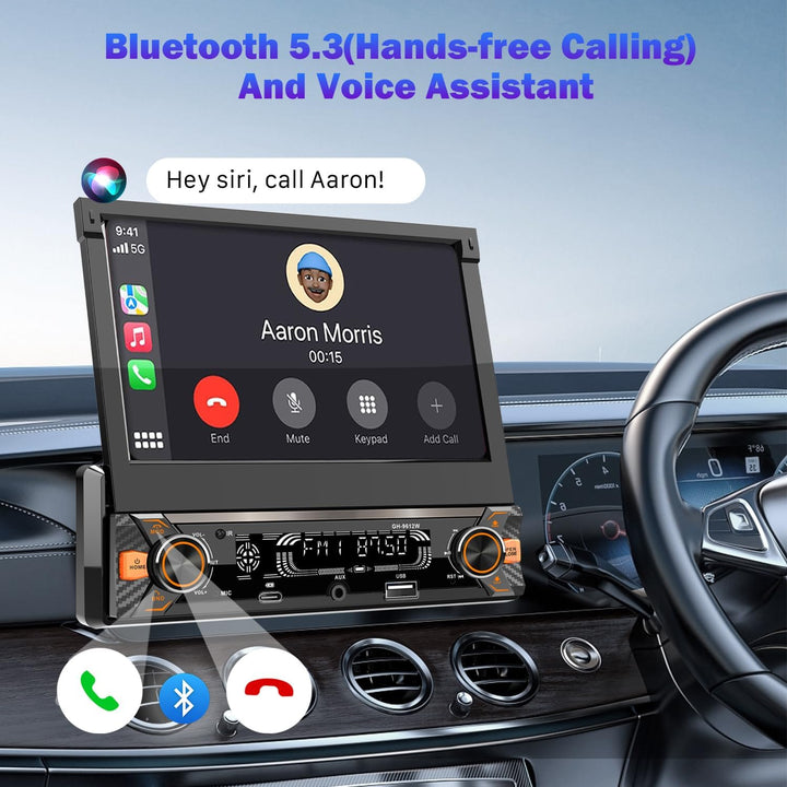 Alondy Autoradio 1DIN mit Ausklappbarer Bildschirm(7 Zoll automatisch), Kompatibel mit [Wireless] Ap