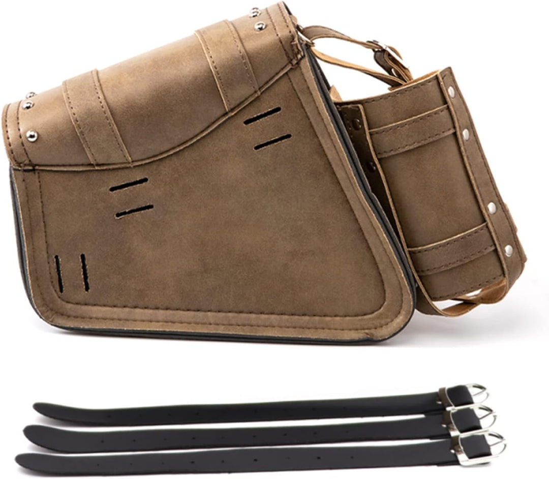 Motorrad-Satteltaschen - Braunes PU-Leder Schwingentasche Seitentaschen Dreieckige Gepäck-Werkzeugau