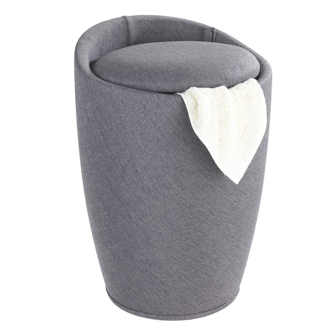 WENKO Badhocker Candy Leinen Optik Grau, Hocker mit Stauraum für das Badezimmer und Wohnzimmer, inte