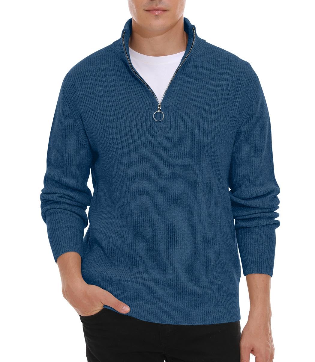 Hisir Pullover Herren Strickpullover 1/4 Zip Pulli Männer, Bequem Weich Warmer Winter Pullover für M