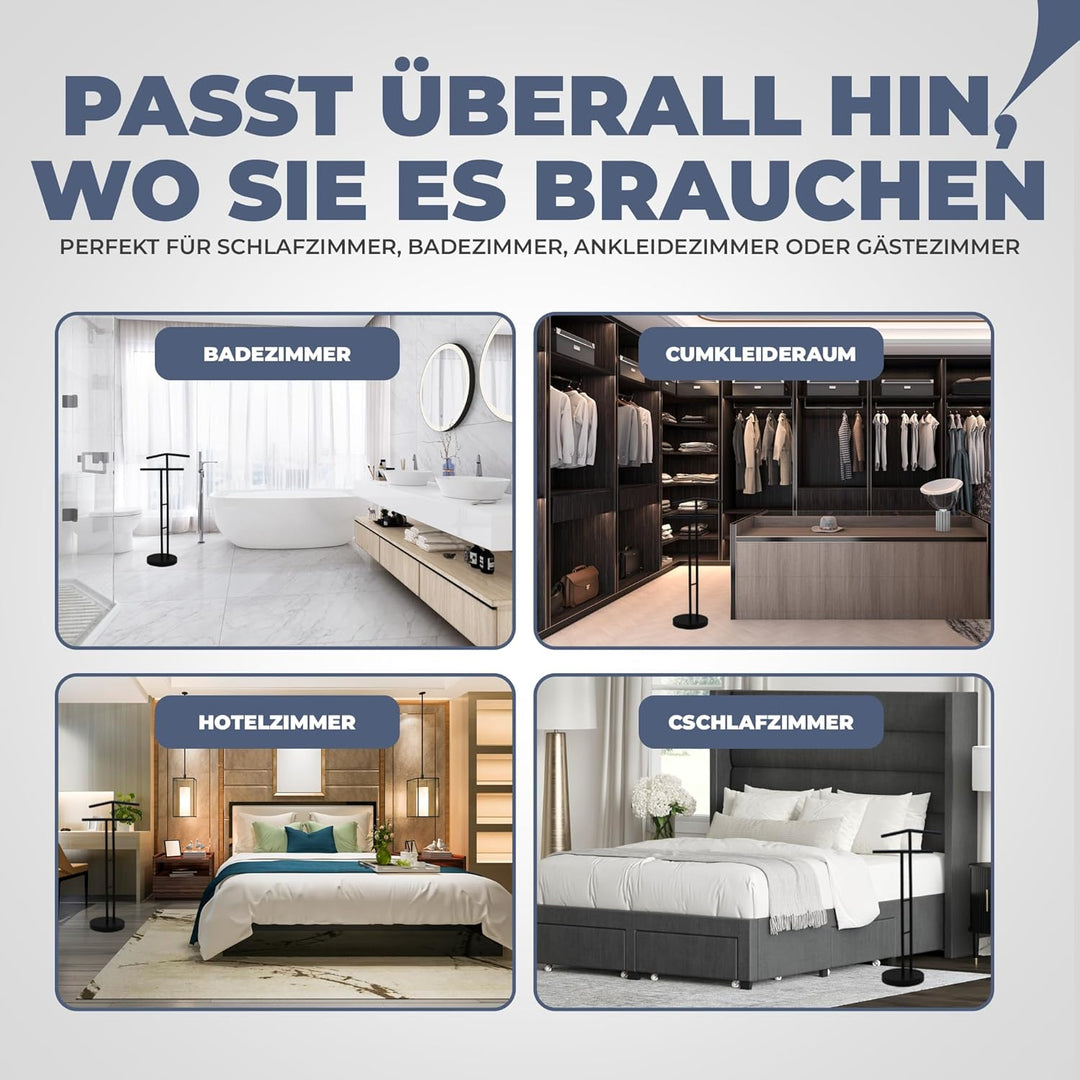 Herrendiener mit Kleiderbügel, Hosenbügel und Ablage, Stilvoller Kleiderständer, für Schlafzimmer,Dr