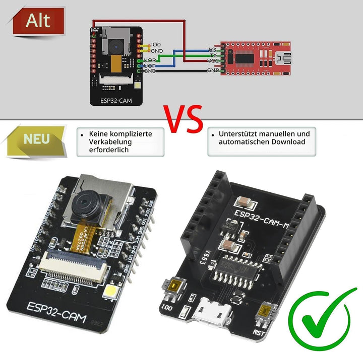 diymore für ESP32 CAM Entwicklungsplatine, WLAN/Bluetooth, für ESP32 DC 5V Dual-Core-Entwicklungspla