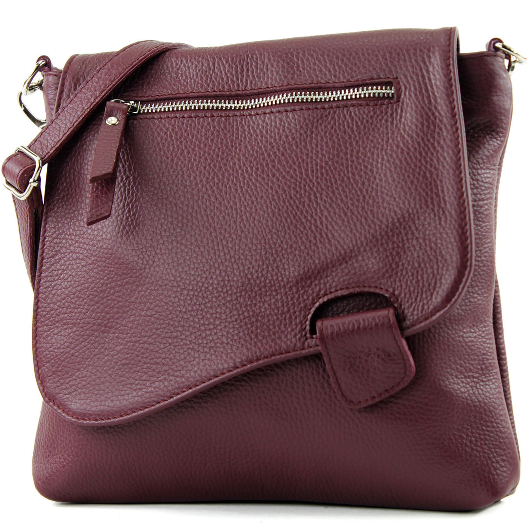 modamoda de - T146 - ital Messengertasche Umhängetasche aus Leder Bordeauxviolett2021, Bordeauxviole