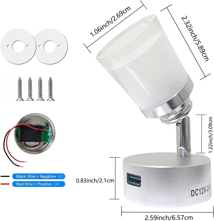 Intckwan 12 Volt Led Lampen Wohnmobil, 12v LED Leselampe Wohnwagen mit USB, 3W, Taktile Dimmschalter