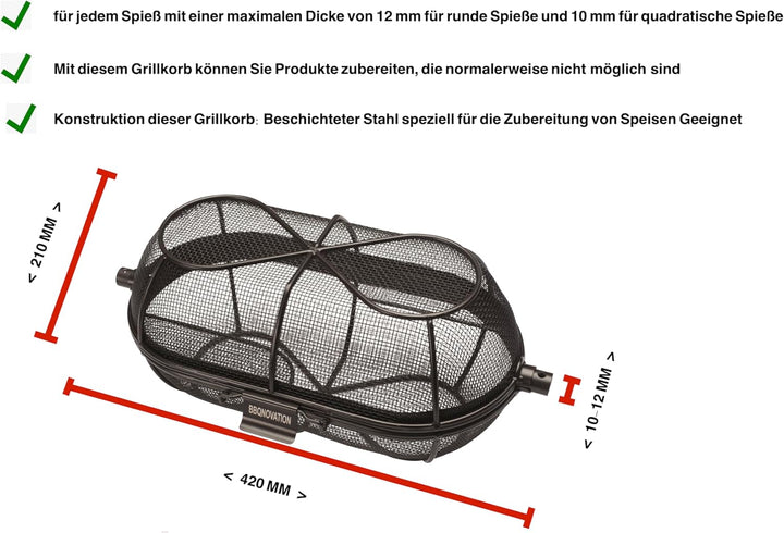 BBQNOVATION Grillkorb - Korb für Rotisserie - Drehspiess Korb - Universell bis einem Durchmesser von
