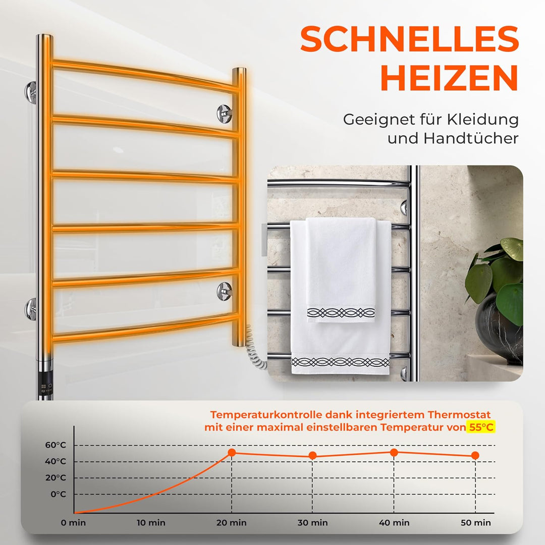 NAVIN Elektrischer Handtuchtrockner Camellia 480х600 mit Sensor und Timer Rechts - Edelstahl Kratzfe