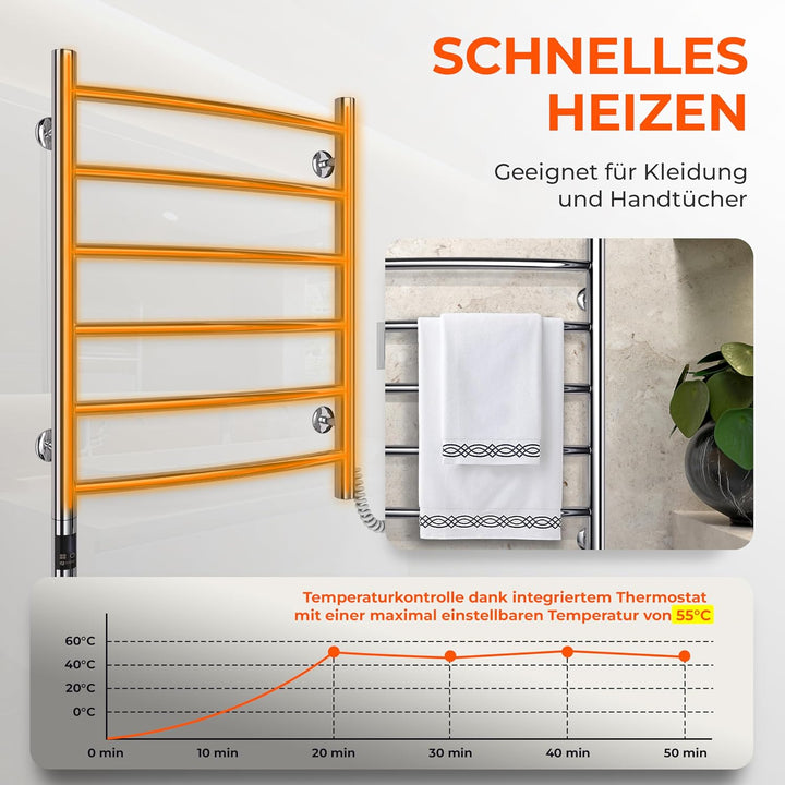 NAVIN Elektrischer Handtuchtrockner Camellia 480х600 mit Sensor und Timer Rechts - Edelstahl Kratzfe