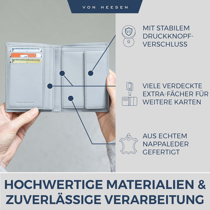 VON HEESEN Leder Geldbörse Herren mit Münzfach & RFID Schutz I Echtleder Geldbeutel für Männer & Dam