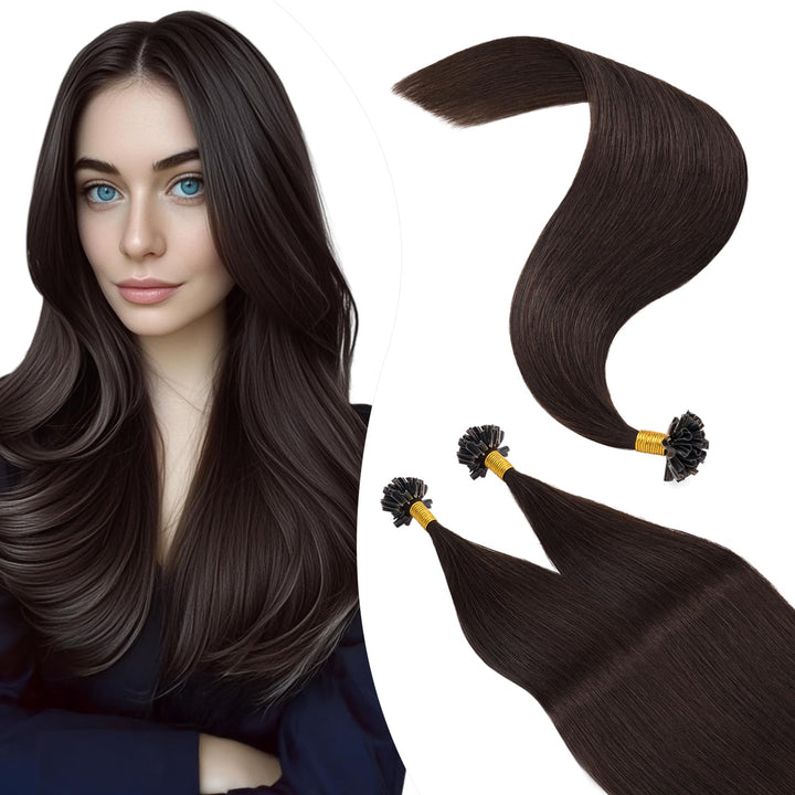 Elailite Extensions Echthaar Bonding 1g/s 40cm #2 Dunkelbraun U Tip Hair Extensions Keratin 100 Strä