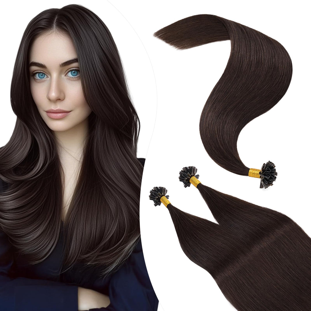 Elailite Echthaar Bonding Extensions #2 Dunkelbraun, 100 Strähnen U-Tip Haarverlängerung Keratin für