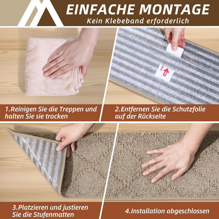 COSY HOMEER 15 Stück Treppenstufen Matten, 70 x 22cm Anti Rutsch Stufenmatten Selbstklebend, Maschin