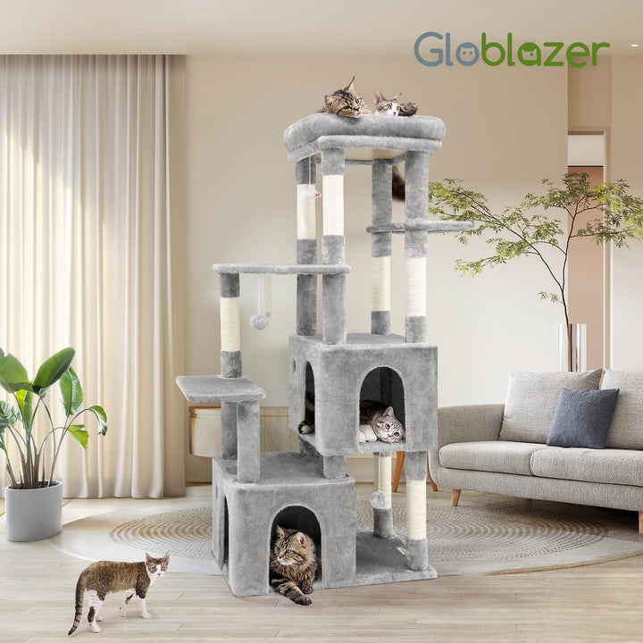 Globlazer Kratzbaum für 3-5 Grosse Katzen 156 cm mit 2 Extragross Katzenhaus 45 * 40 * 35CM, Grosse