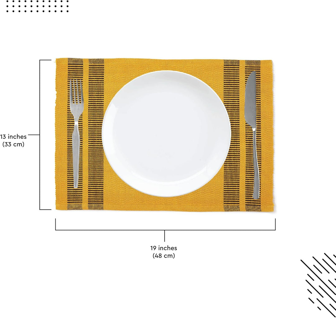 Encasa XO Platzsets Esstisch Set von 6 | Leiter gelb | Fein gerippte Baumwoll-Tischunterlage | Gröss