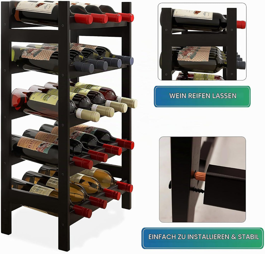 SMIBUY Bambus-Weinregal, 20 Flaschen-Display-Halter, 5-stöckige freistehende Lagerregale für Küche,