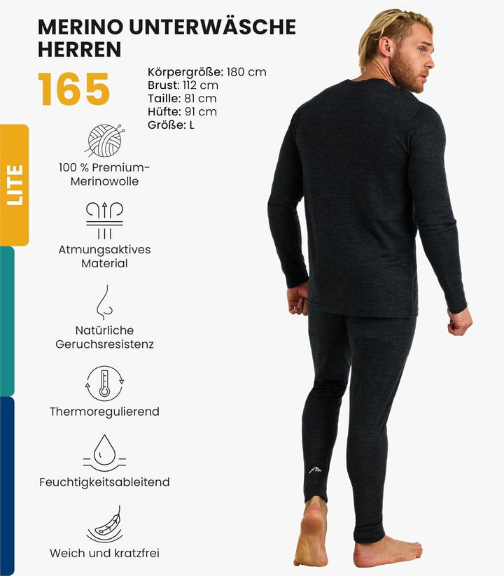 Merino.tech 100% Merino Unterwäsche Herren Set - Leicht, Mittelgewicht, Thermounterwäsche Merinowoll