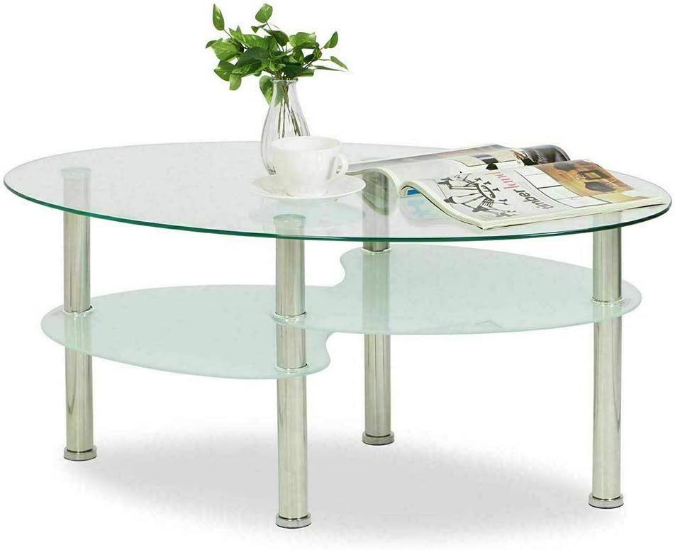 DDMINE Couchtisch, Gehärtetes Glas Wohnzimmertisch, Ovaler Couchtisch mit Rutschfesten Beinen und St