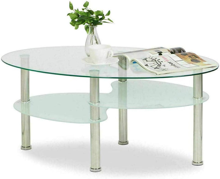 DDMINE Couchtisch, Gehärtetes Glas Wohnzimmertisch, Ovaler Couchtisch mit Rutschfesten Beinen und St