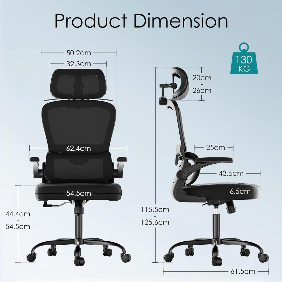 Farini Schreibtischstuhl mit Kleiderständer Bürostuhl Ergonomisch mit Verstellbarer Kopfstütze, Offi