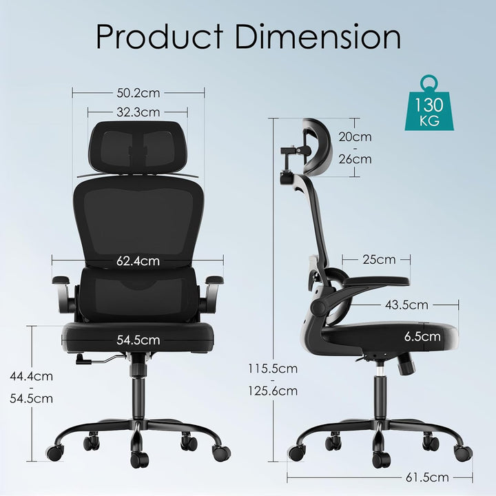 Farini Schreibtischstuhl mit Kleiderständer Bürostuhl Ergonomisch mit Verstellbarer Kopfstütze, Offi