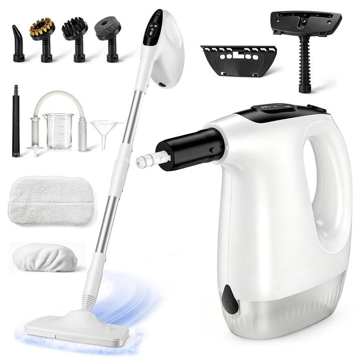 Dampfreiniger 12-in-1 mit abnehmbarem Teleskopstiel – 500ml Handdampfreiniger für Boden, Fliesen, Fe