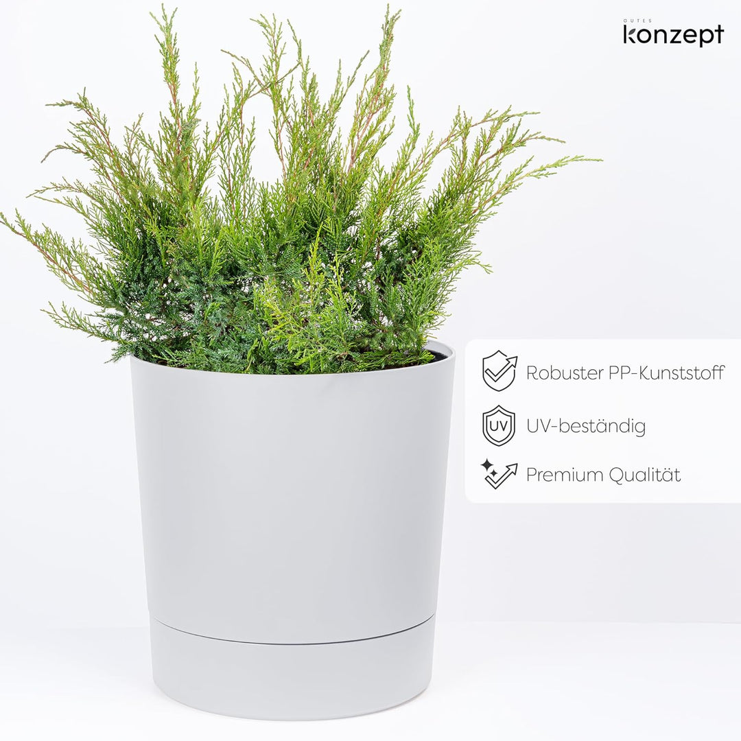 KONZEPT Blumentopf mit Untersetzer 38 cm - grosser Übertopf aus Kunststoff für Zimmerpflanzen, moder