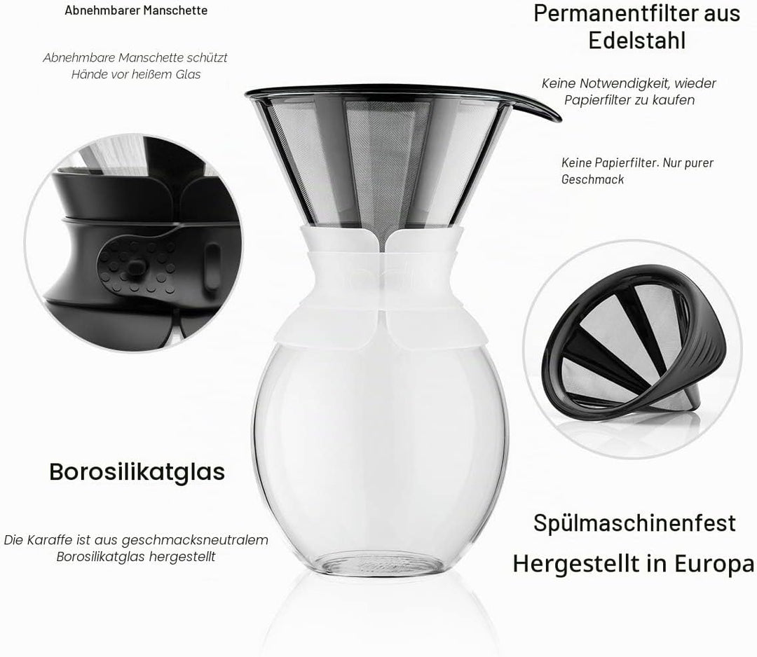 Bodum Pour Over Kaffeebereiter mit permanentfilter, Glas, Beige, 51