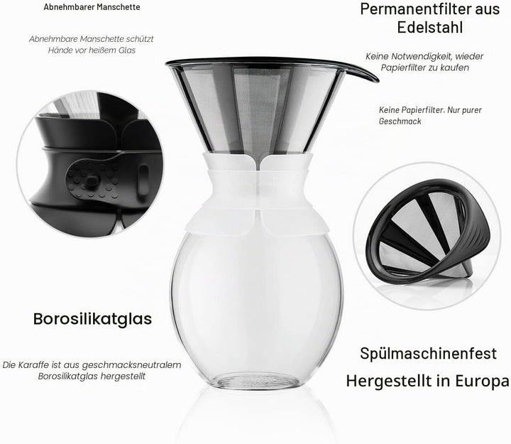 Bodum Pour Over Kaffeebereiter mit permanentfilter, Glas, Beige, 51