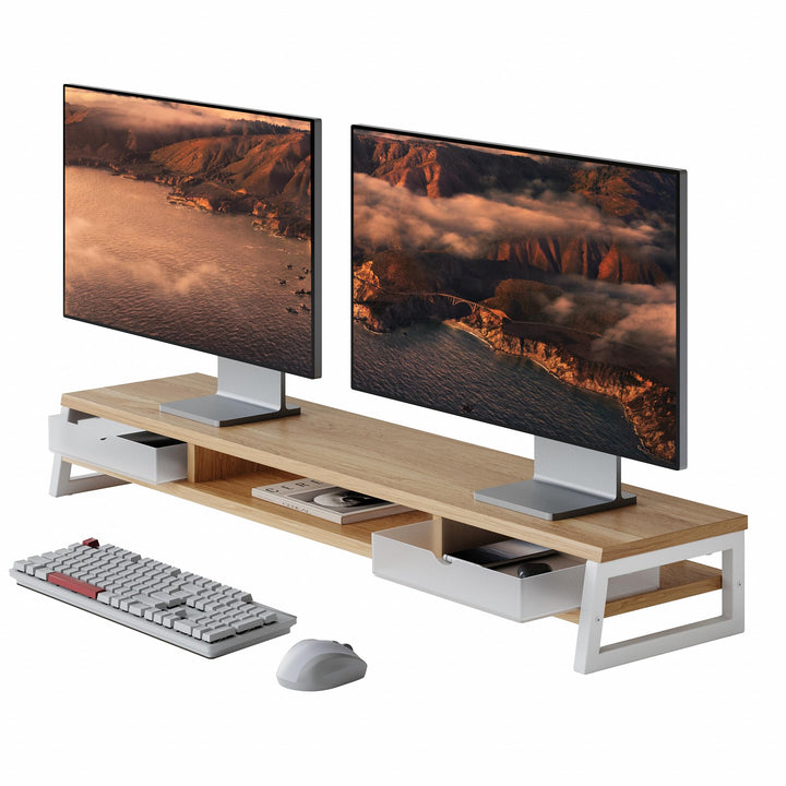 Fenge Dual Monitorständer Riser mit 2 Acryl Schubladen, 2 Etagen 108cm Computer Bildschirmständer fü