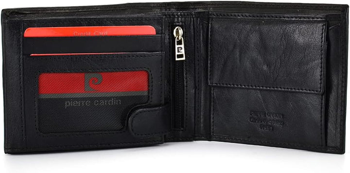 Pierre Cardin Herren Geldbörse aus echtem Leder mit Kartenfächern Münzfach Elegantes Schwarz, Elegan