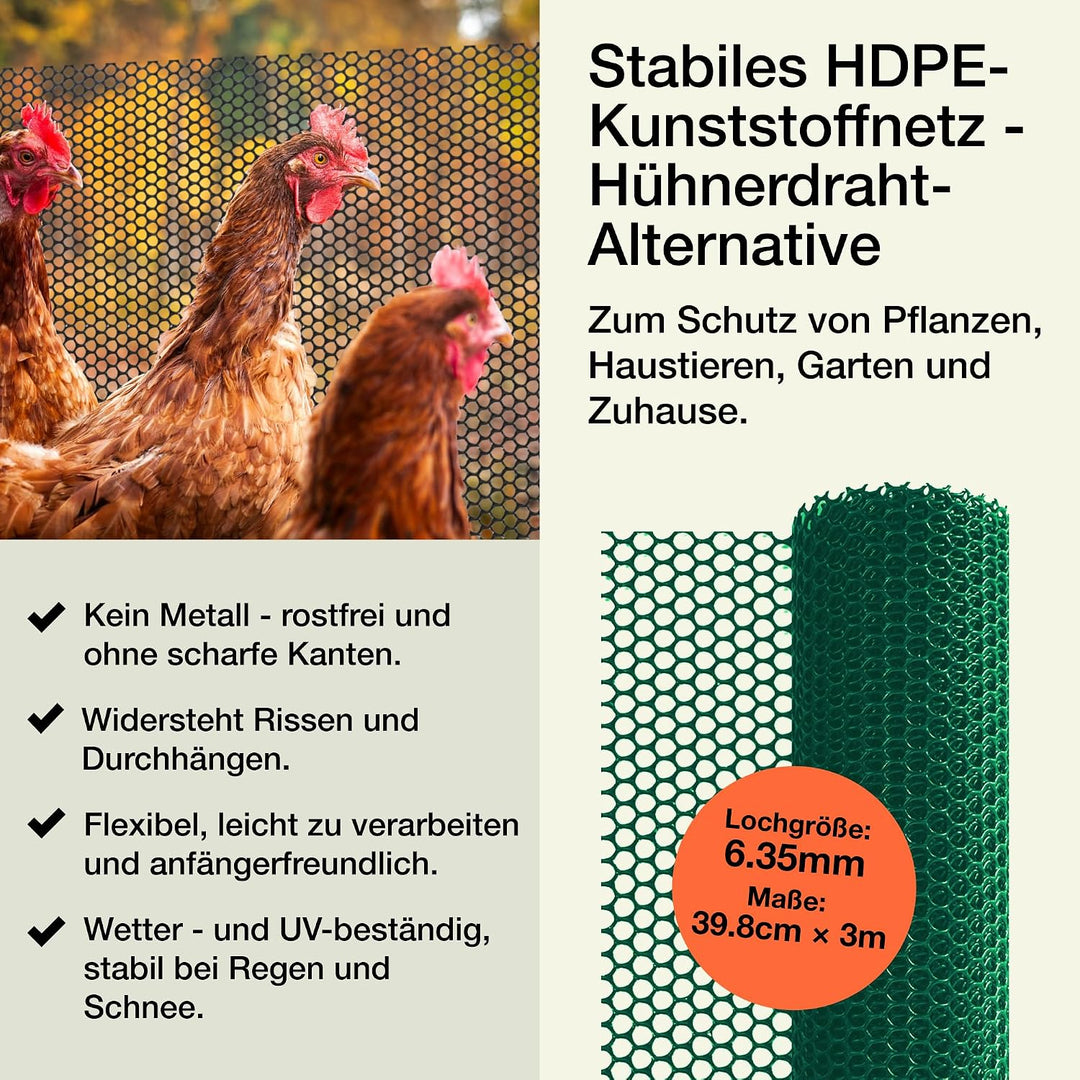 MaPorch Kunststoff-Maschendrahtzaun (Hunter Green, 38cm x 304cm) - Weidezaun - Drahtzaun - Drahtgefl
