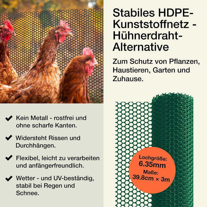 MaPorch Kunststoff-Maschendrahtzaun (Hunter Green, 38cm x 304cm) - Weidezaun - Drahtzaun - Drahtgefl