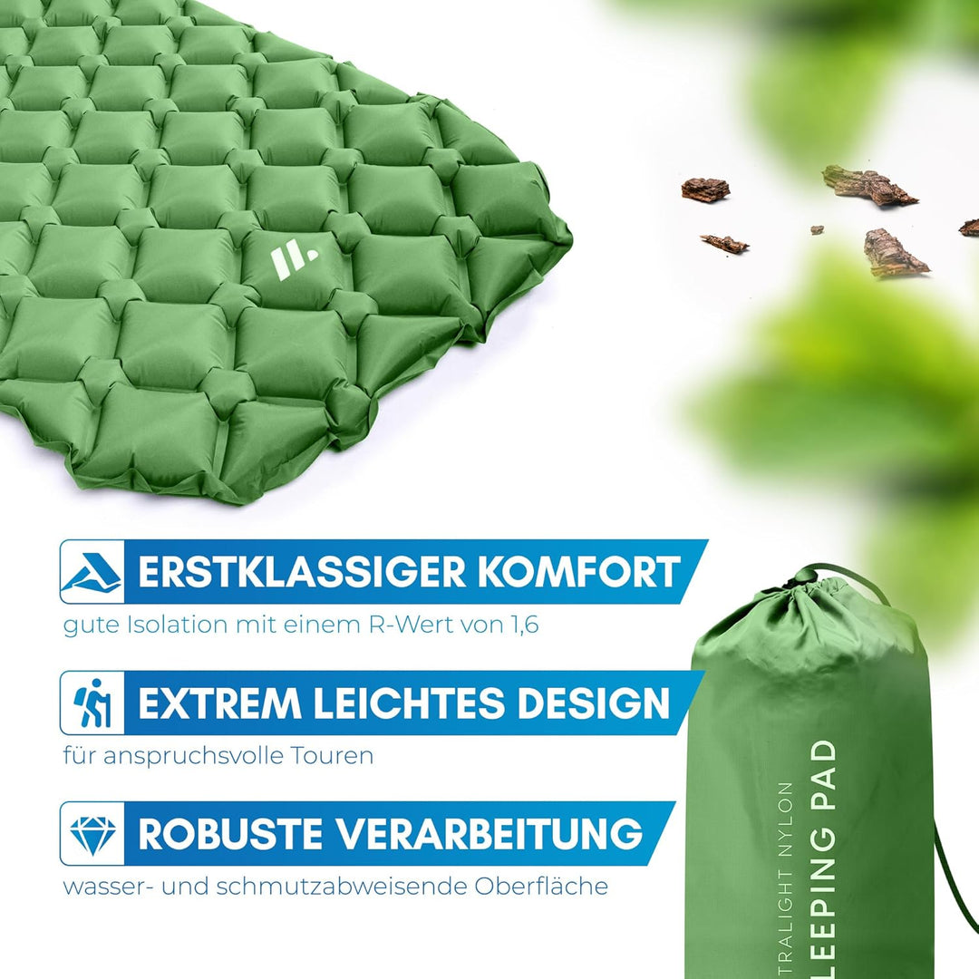 NORDMUT® 500g Isomatte Ultraleicht [mit Reparaturset] - Aufblasbare Luftmatratze Camping kleines Pac