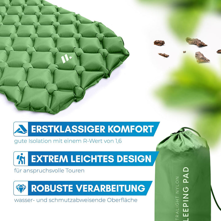 NORDMUT® 500g Isomatte Ultraleicht [mit Reparaturset] - Aufblasbare Luftmatratze Camping kleines Pac