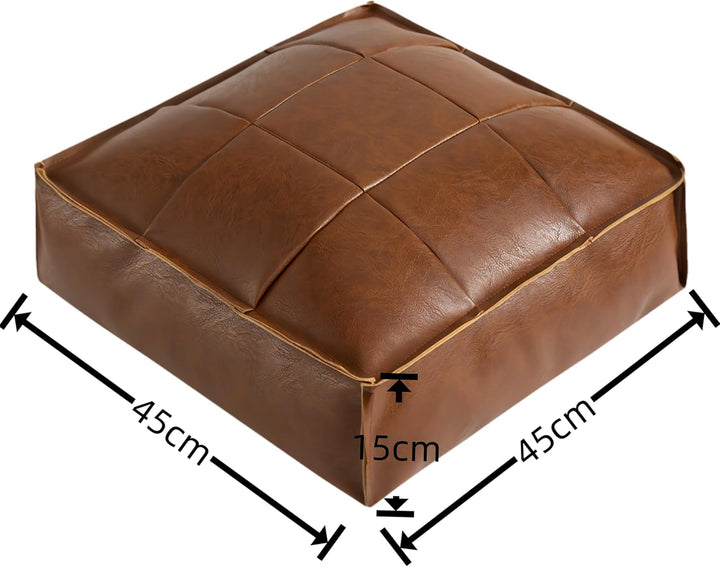 Eckiger Pouf Hocker – Ungefüllter PU Kunstleder Sitzpouf, 45x45x15 cm, DIY Füllung mit Alten Materia