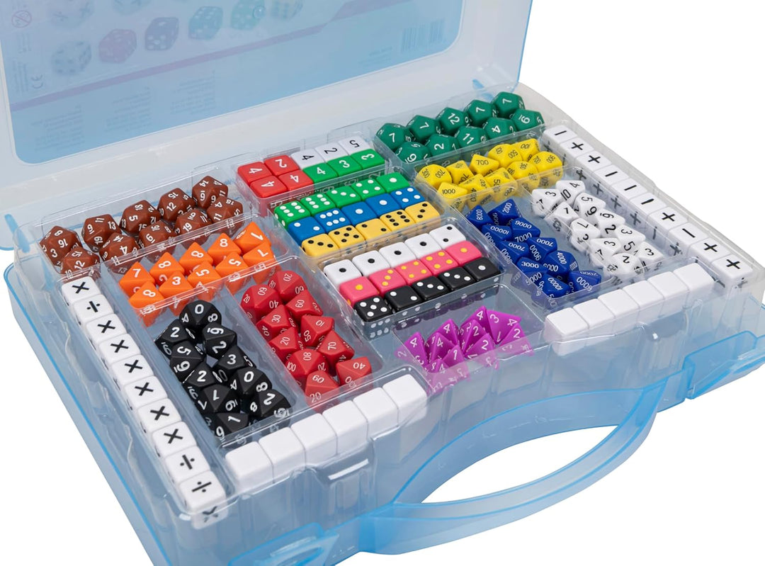 Betzold 82054 - Würfelkoffer mit 162 Würfeln - Würfel-Set Spielwürfel Zahlenwürfel Schule Nocolor, N