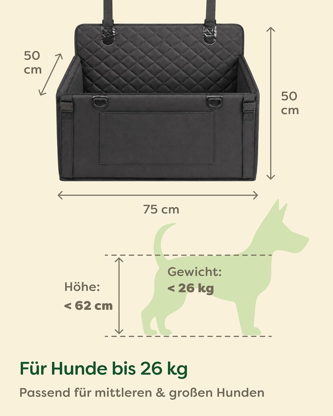 Knupis Extra Stabiler Hunde Autositz für Grosse Hunde - Wasserabweisend & Kratzfest mit 5 Taschen –