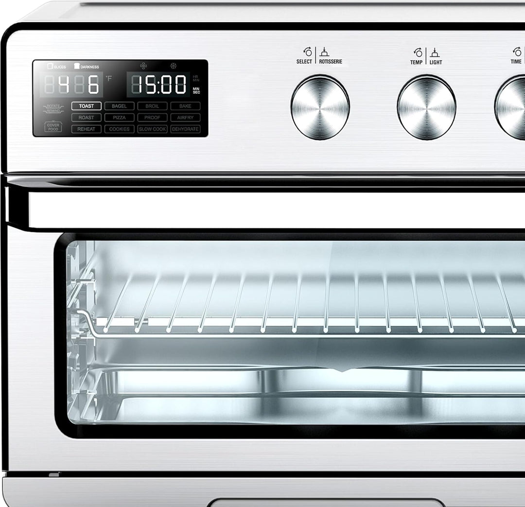 TurboTronic digitaler Heissluftofen - XXL 32 Liter mit Drehspiess für Hähnchen 5 in1 Mini Backofen,