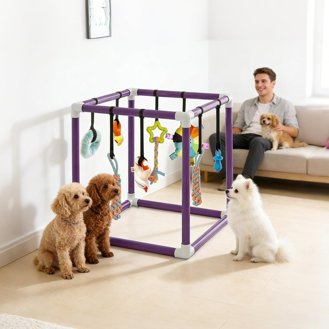 CISSIYOG Welpenspielstudio mit 8 Hängespielzeugen, Lila PVC-Rahmen Aktivitätszentrum für Kleine Hund