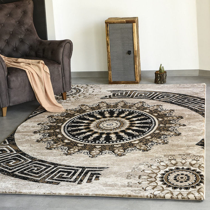 VIMODA Teppich kurzflor Klassisch Orient Design Vintage Mandala Dunkelbraun Braun Beige, für Wohnzim