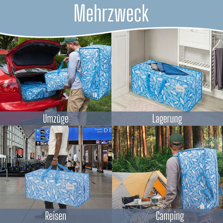 VENO 87 Liter extra grosse Umzugstaschen mit Rucksackgurten, Umzugshelfer, starke Griffe und Reissve