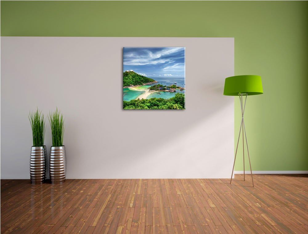 Pixxprint Meer mit Felsen, Format: 70x70 auf Leinwand, XXL riesige Bilder fertig gerahmt mit Keilrah
