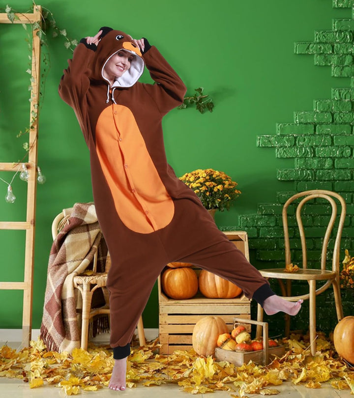 Guturris Biber Kostüm Pyjamas Tier Nachtwäsche Halloween Cosplay Kostüme Schlafanzug für Damen Herre