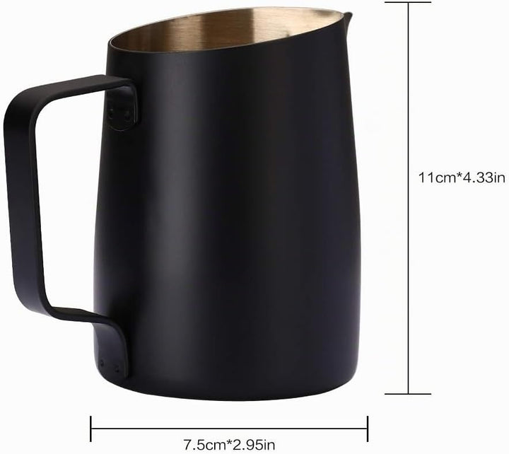 Dianoo Espresso-Milchaufschäumer, Milchkännchen, Edelstahl, für Kaffee-Latte-Kunst, 420 ml Schwarz,