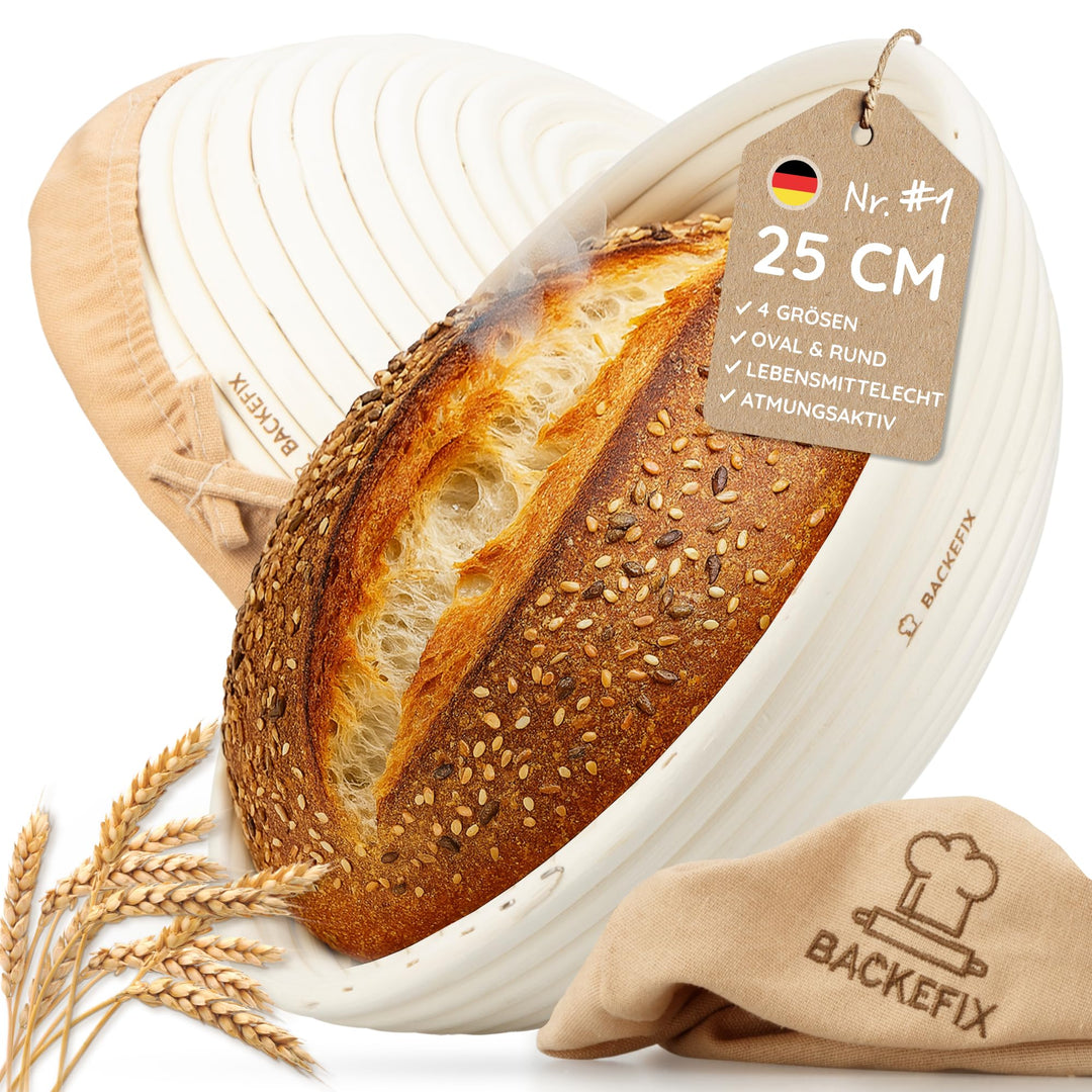 Backefix Gärkörbchen rund 25 cm innen klein 500g bis 1 kg Brot - nachhaltig und natürlich mit Gärkor