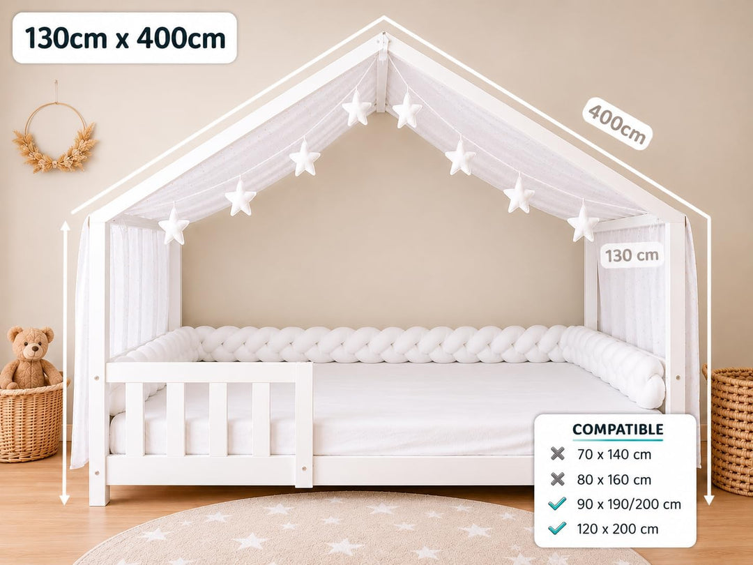 YellowNest Hausbett Himmel - 100% Baumwolle - Betthimmel Hausbett aus Musselin für Bett 90x190 &amp; 140