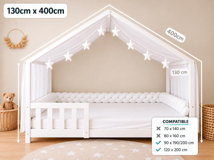 YellowNest Hausbett Himmel - 100% Baumwolle - Betthimmel Hausbett aus Musselin für Bett 90x190 &amp; 140