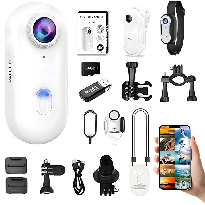 Mini Action Cam 4K,Tragbare Kamera mit 360° Drehbarem Clip und Magnetclip,Wasserdichter 4K-Körperkam
