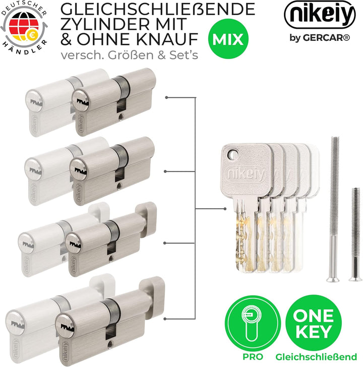 GERCAR Pro Schliessanlage DIY MIX Knaufzylinder 30/30 Schliesszylinder gleichschliessend nach wunsch
